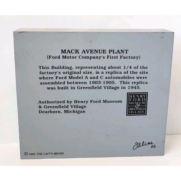 Vintage Cat's Meow Ford Motor Company First Factory Mack Avenue Shelf Sitter '02 - Picture 3 of 4